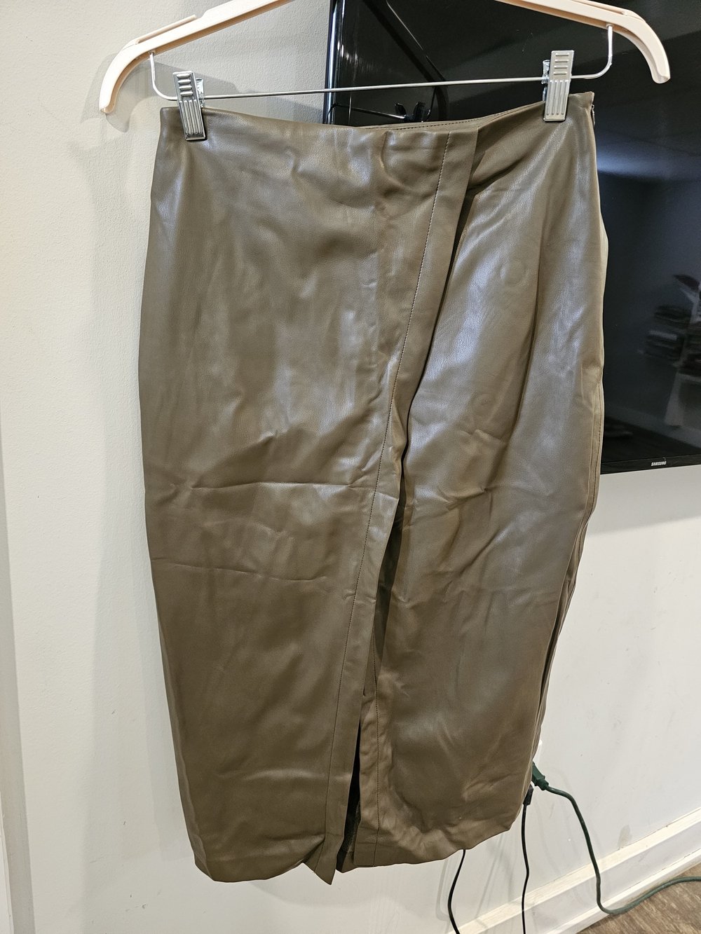 Zara Olive Brown Faux Leather Pencil Skirt